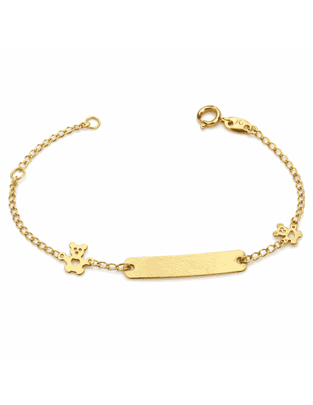 Pulsera Esclava infantil con Ositos con corazon calado en su centro - Oro amarillo 18k