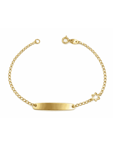 Pulsera Esclava infantil cadena  y Osito Estrella- Oro Amarillo 18K