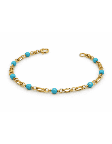 Pulsera infantil cadena con Bolitas Turquesa  - Oro amarillo 18K