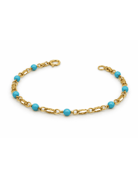 Pulsera infantil cadena con Bolitas Turquesa  - Oro amarillo 18K