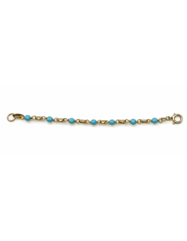 Pulsera infantil cadena con Bolitas Turquesa  - Oro amarillo 18K