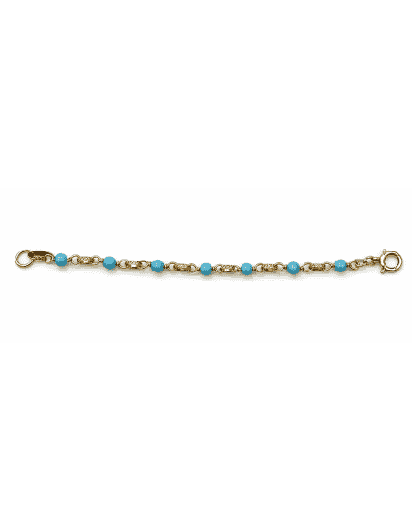 Pulsera infantil cadena con Bolitas Turquesa  - Oro amarillo 18K
