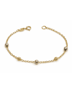 Pulsera infantil Bicolor con Bolitas Diamantadas - Oro amarillo y Blanco 18K