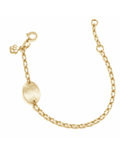 Pulsera infantil con colgantes con Placa Ovalada y con Colgante Flor - Oro Amarillo 18K