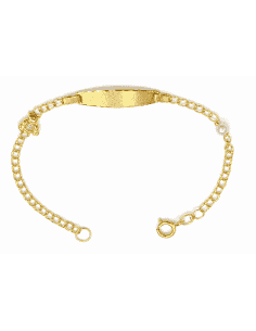 Pulsera Esclava infantil Perla y Osito con Circonita - Oro Amarillo 18K