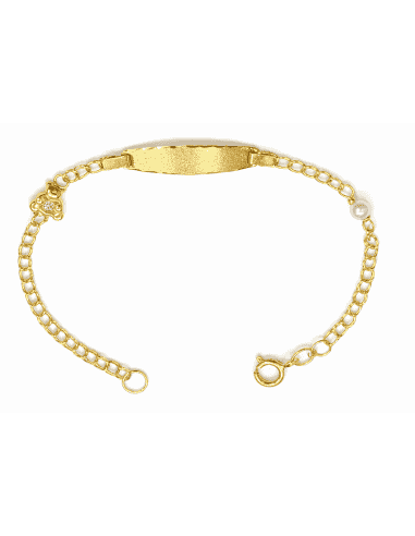 Pulsera Esclava infantil Perla y Osito con Circonita - Oro Amarillo 18K
