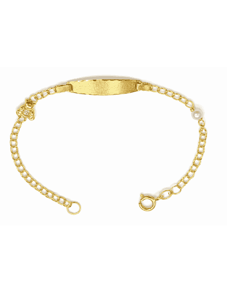 Pulsera Esclava infantil Perla y Osito con Circonita - Oro Amarillo 18K