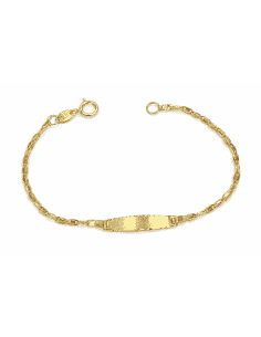 Pulsera esclava infantil con cadena forzada y placa ovalada - Oro Amarillo 18K