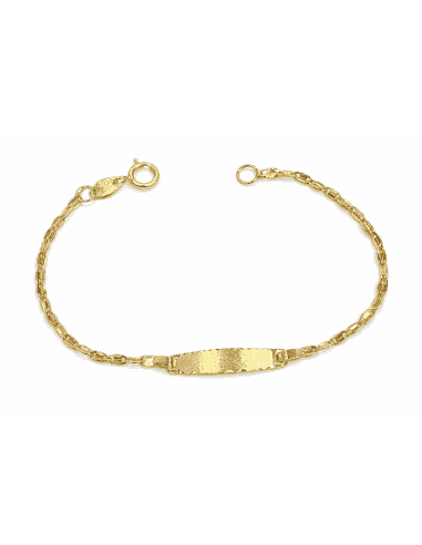 Pulsera esclava infantil con cadena forzada y placa ovalada - Oro Amarillo 18K