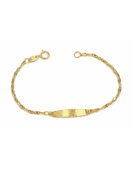 Pulsera esclava infantil con cadena forzada y placa ovalada - Oro Amarillo 18K