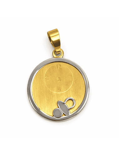 Colgante Bebé Oro Bicolor con Chupete Grabable - Oro Amarillo y Blanco