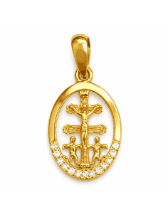 Colgante Cruz de Caravaca con cerco de circonitas - Oro amarillo 18k