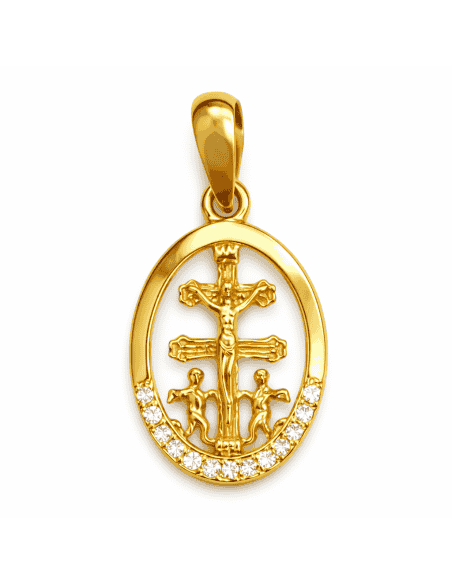 Colgante Cruz de Caravaca con cerco de circonitas - Oro amarillo 18k