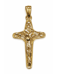 Colgante Cruz con Cristo en filigrana – Oro Amarillo y Blanco 18k