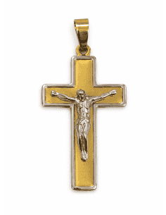 Colgante Cruz con Cristo Bicolor - Oro Amarillo y Blanco 18k