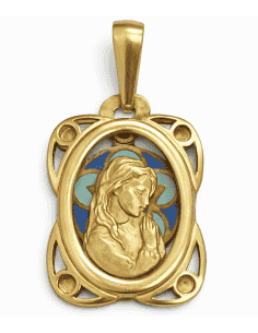 Medalla Virgen Niña con Esmalte Azul- Oro Amarillo 18K
