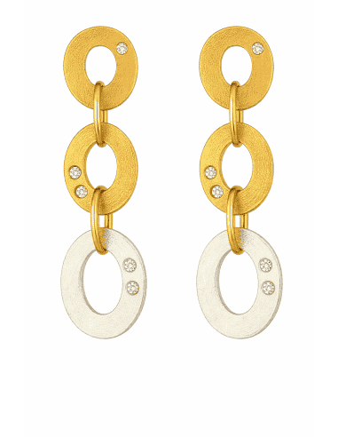 Pendientes para Mujer Tricolor con 12 brillantes  - Oro Amarillo,Rosa y Blanco 18K