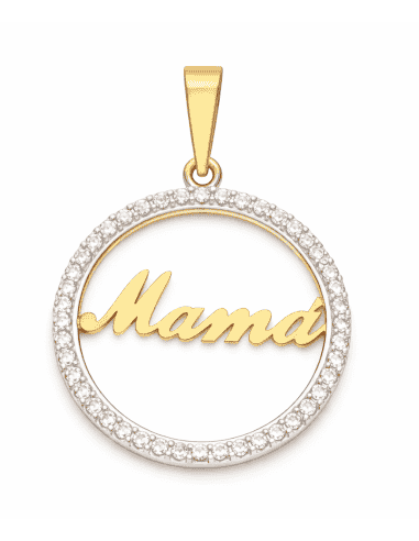 Colgante "Mama" con cerco de circonitas - Oro Amarillo 18K