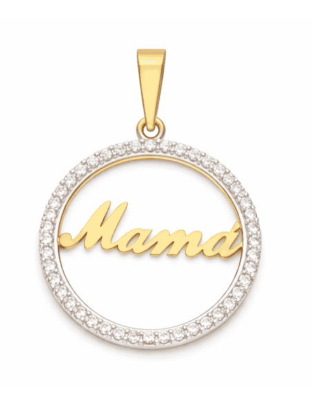 Colgante "Mama" con cerco de circonitas - Oro Amarillo 18K