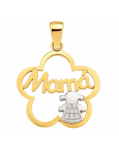 Colgante "Mama"  con niña con circonitas - Oro...