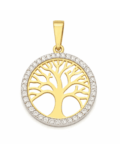 Colgante Árbol de la vida con cerco de circonitas  - Oro Amarillo 18K