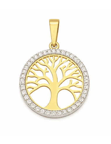 Colgante Árbol de la vida con cerco de circonitas  - Oro Amarillo 18K