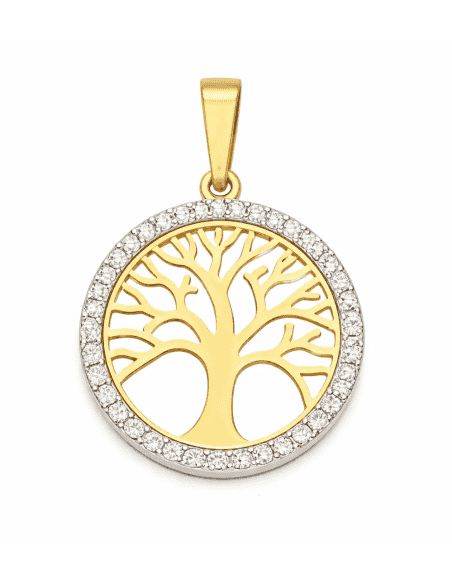 Colgante Árbol de la vida con cerco de circonitas  - Oro Amarillo 18K