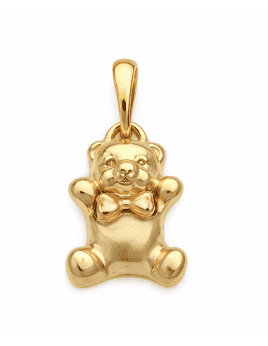Colgante en oro de tres colores en forma de Osito con pajarita - Oro Amarillo, Blanco y Rosa 18K