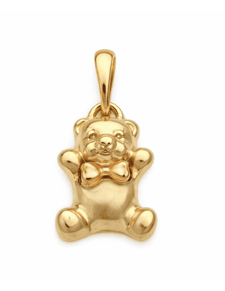 Colgante en oro de tres colores en forma de Osito con pajarita - Oro Amarillo, Blanco y Rosa 18K