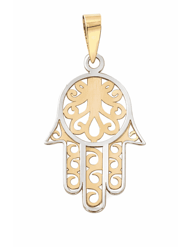 Colgante Mano de Fátima - Oro Amarillo y Blanco 18K
