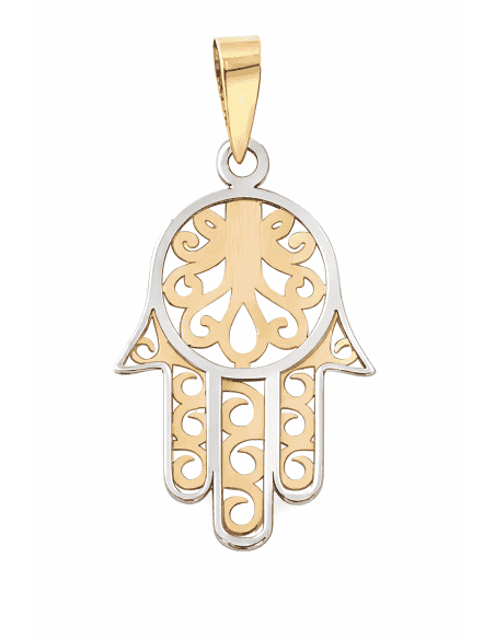 Colgante Mano de Fátima - Oro Amarillo y Blanco 18K