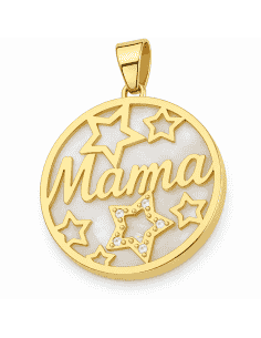 Colgante "Mamá" con Estrellas, Nácar y Circonitas - Oro Amarillo 18K