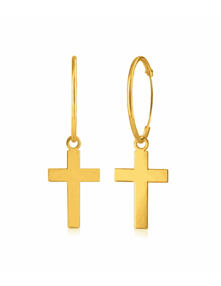 Colgante Cruz Charm Suelto para Pendientes de Aro - Oro Amarillo