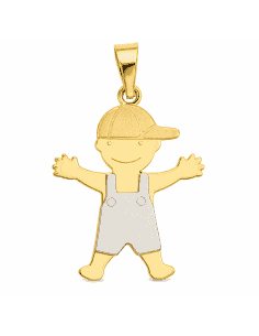 Colgante Tricolor con Figura de Niño - Oro Amarillo, Rosa y Blanco 18K