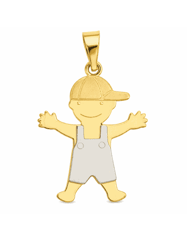 Colgante Tricolor con Figura de Niño - Oro Amarillo, Rosa y Blanco 18K