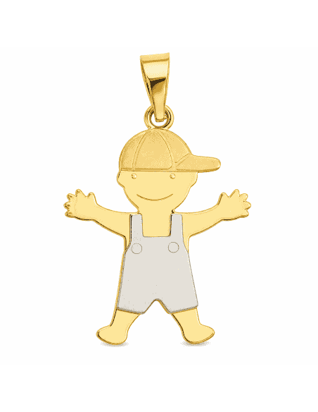 Colgante Tricolor con Figura de Niño - Oro Amarillo, Rosa y Blanco 18K