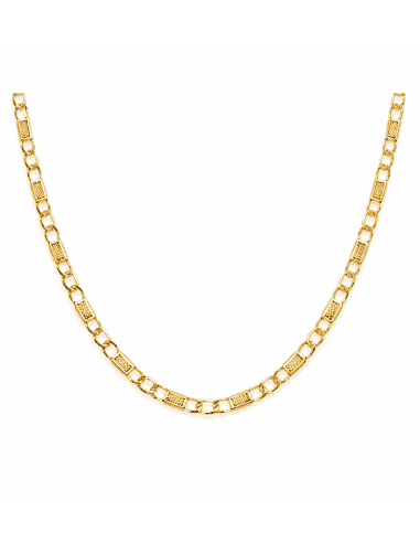 Cadena Caballero eslabon Barbada con Placa Tallada 3x1 - Oro Amarillo 18k