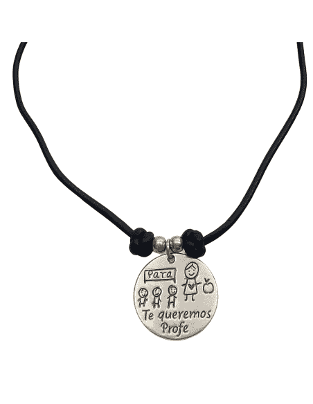Collar para mujer Cordón de Seda con Colgante Grabado “Te Queremos Profe” - Plata de ley