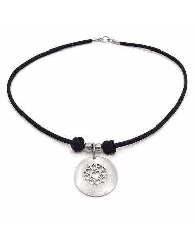 Collar de Seda Negra con Colgante Circular y...