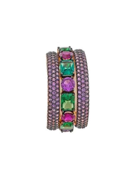 Anillo para Mujer de Plata de ley Chapada en Oro con Circonitas Multicolor y Detalles en Rutenio- Salvatore 234S0078/20