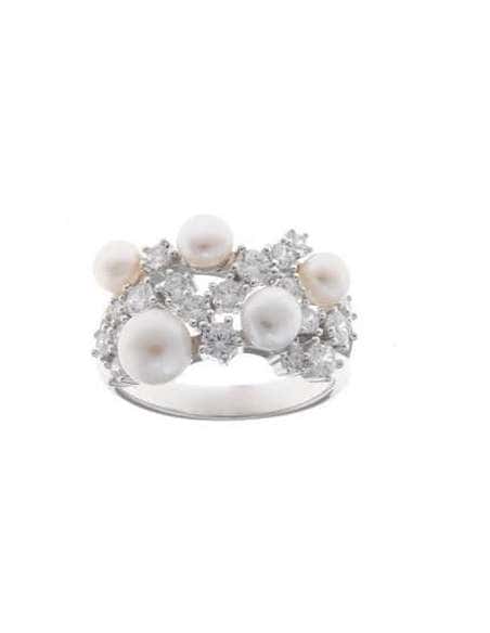 Anillo de Plata Rodio con Perlas y Circonitas para Mujer - Salvatore 272S0035/16