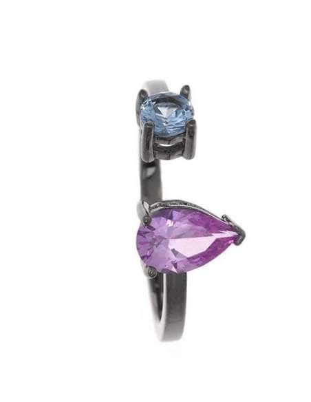 Anillo para Mujer en Plata de Ley con Baño de Rutenio y Piedras Rosa y Azul - Salvatore 136S0249/12