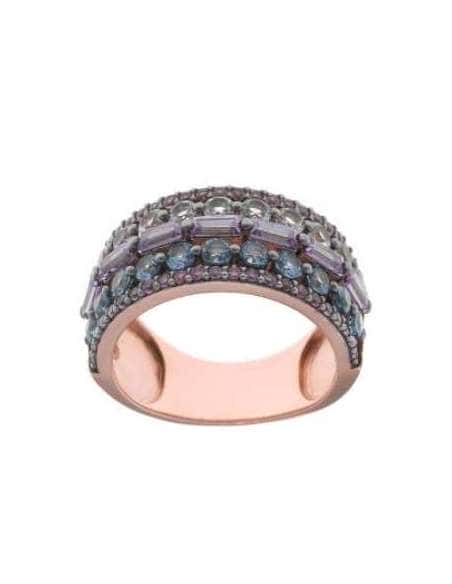Anillo para Mujer Plata de ley Baño Oro Rosa con Circonitas y Amatista - Salvatore 136S0274/14