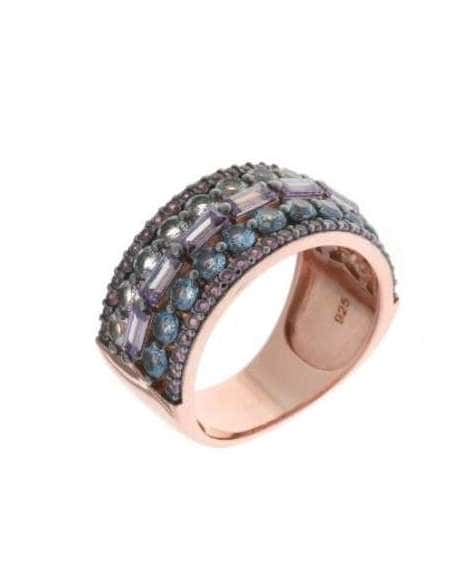 Anillo para Mujer Plata de ley Baño Oro Rosa con Circonitas y Amatista - Salvatore 136S0274/14