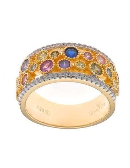 Anillo para Mujer Anillo Plata de Ley Baño Oro y Circonitas Multicolor - Salvatore 211S0174/20