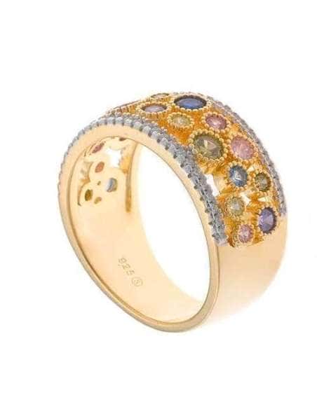 Anillo para Mujer Anillo Plata de Ley Baño Oro y Circonitas Multicolor - Salvatore 211S0174/20