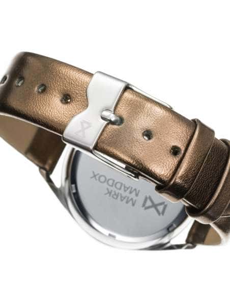 Reloj para Mujer con Correa de Piel Marrón y Esfera Blanca con Detalles Dorados - Mark Maddox MC7104-06