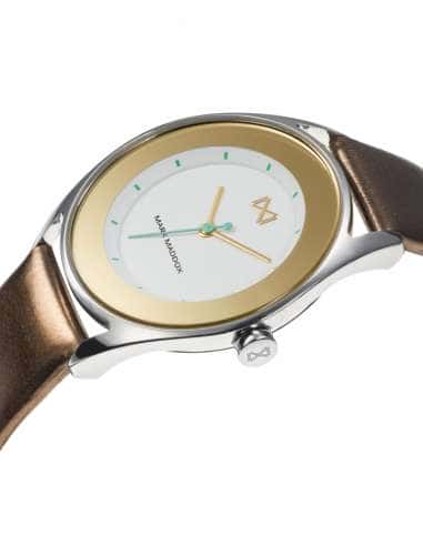 Reloj para Mujer con Correa de Piel Marrón y Esfera Blanca con Detalles Dorados - Mark Maddox MC7104-06