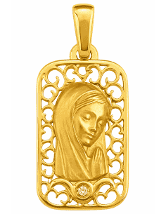 Medalla  Virgen Niña con circonita - Oro Amarillo 18K