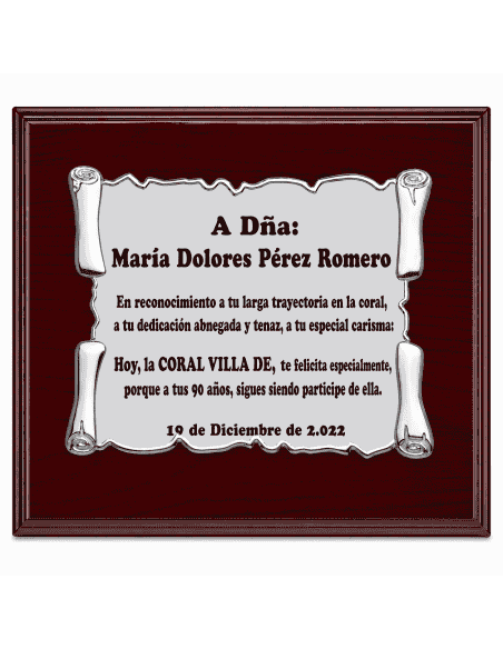 Placa Homenaje Aluminio Pergamino - P2105 ( Grabado Incluido)